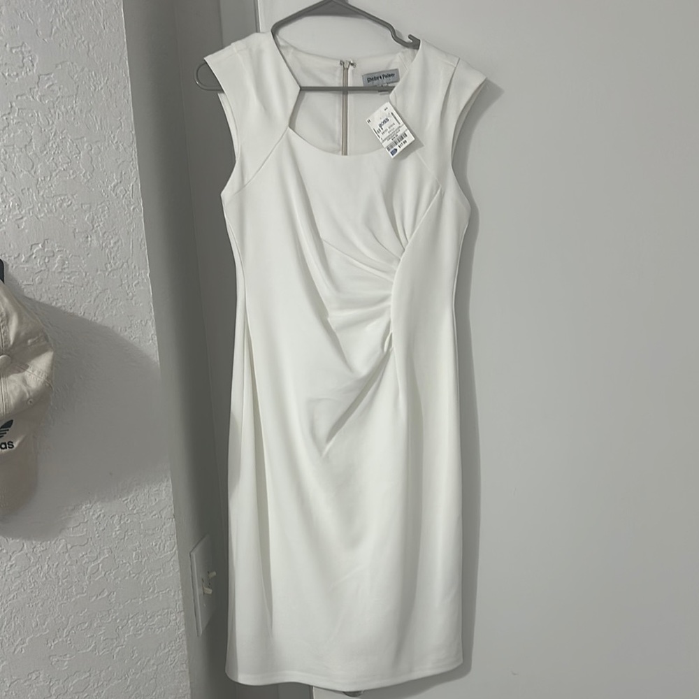 White Ruched Sheath Midi Dress